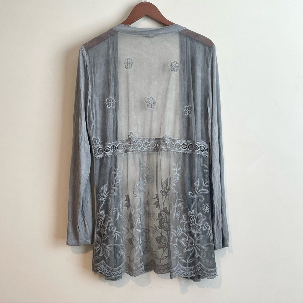 NWOT Loggia de Tessitori Olive Green Embroidered Cardigan Granola Girl Sz L